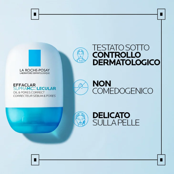 La Roche Posay Effaclar Supramolecular Correttore di sebo e pori, correzione visibile dei pori. Gel idratante fresco e opacizzante, 40ml