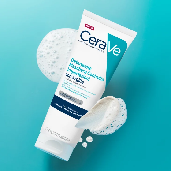 CeraVe Maschera Detergente Controllo Imperfezioni, per pelle a tendenza acneica, con 3 ceramidi essenziali, acido salicilico, glicerina e caolino 118ml