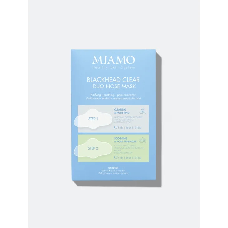 Miamo Acnever Blackhead Clear Duo Nose Mask maschera purificante minimizza pori del naso 5 trattamenti