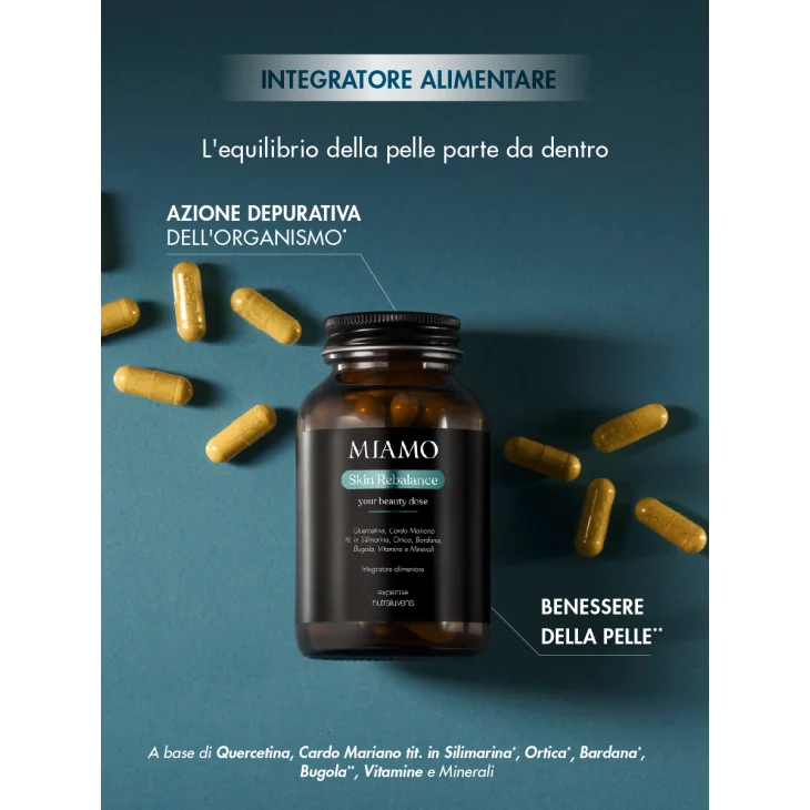 Miamo Skin Rebalance IIntegratore per le Funzioni Depurative dell'organismo e per il benessere della pelle 60 capsule Miamo Skin Rebalance IIntegratore per le Funzioni Depurative dell'organismo e per il benessere della pelle 60 capsule