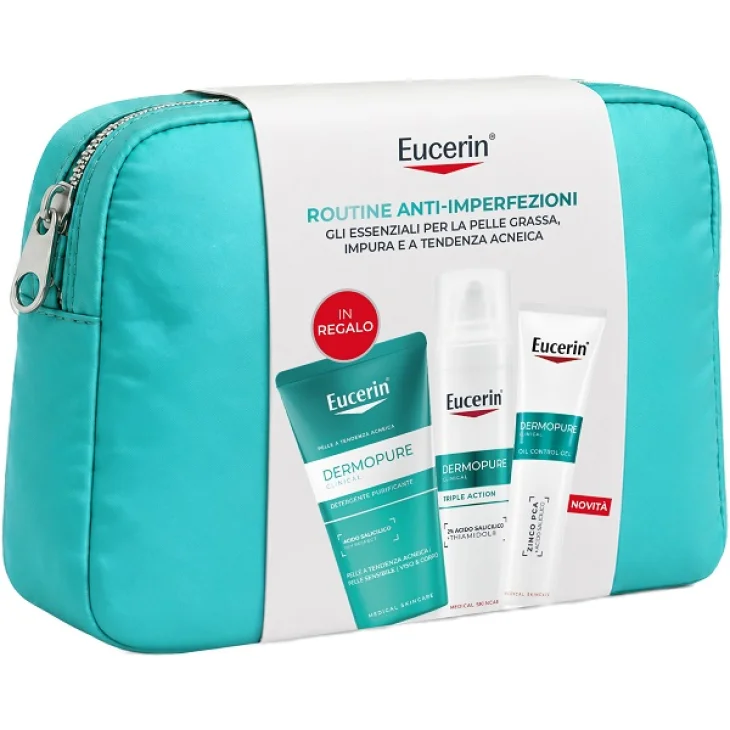 Eucerin DermoPure Routine Acne  Kit Trattamento Pelle Impura Gel Sebonormalizzante 40 ml + Siero Tripla Azione 40 ml + 1 Gel Detergente Purificante 75 ml