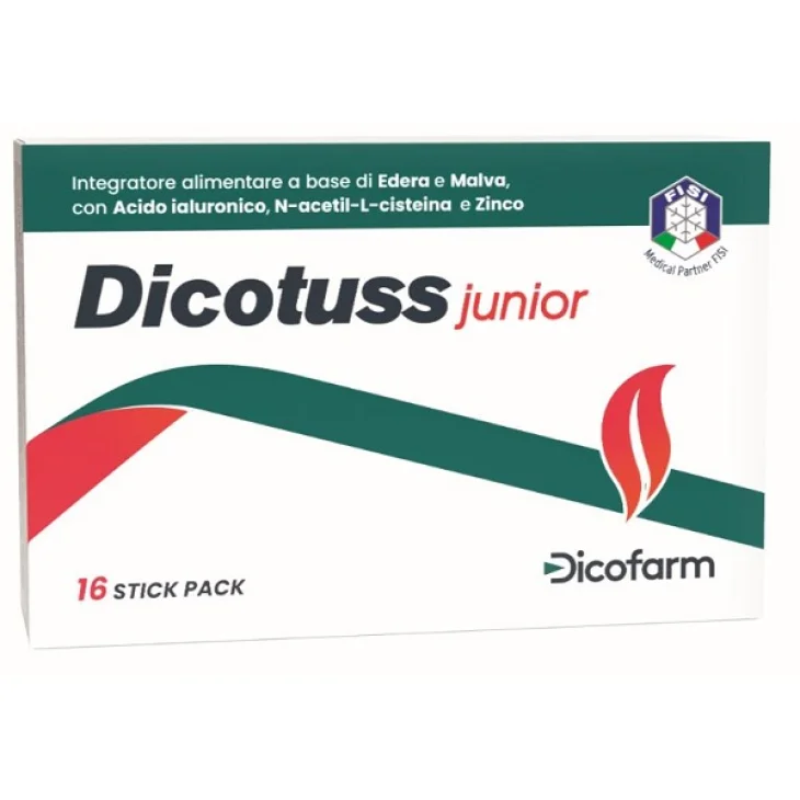 Dicotuss Junior Integratore Alimentare per la Fluidit&agrave; delle Secrezioni Bronchiali 16 Stick da 5 ml