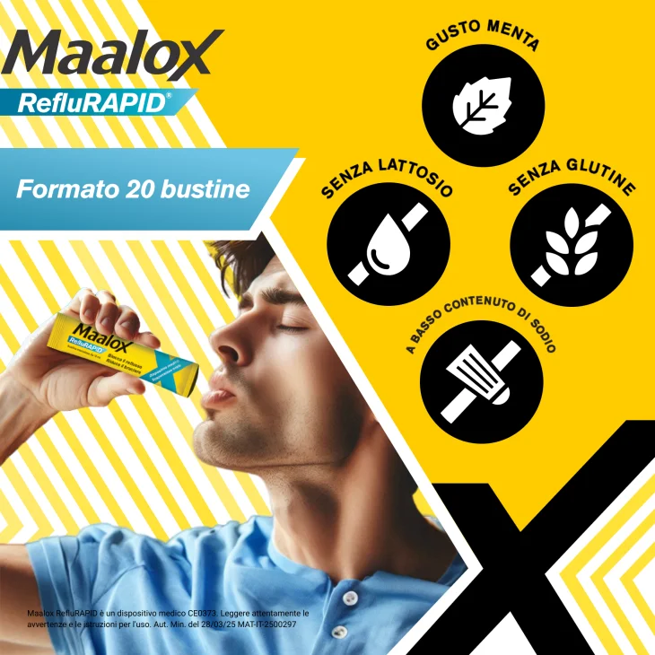 Maalox Reflurapid - Sospensione orale contro il reflusso e il bruciore, 20 bustine da 10 ml