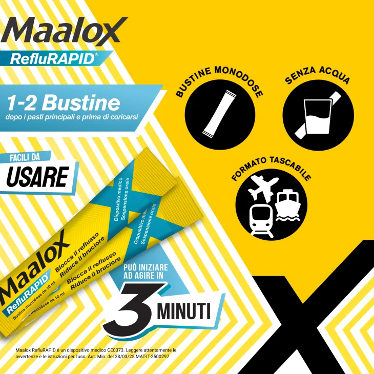 Maalox Reflurapid - Sospensione orale contro il reflusso e il bruciore, 20 bustine da 10 ml