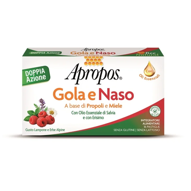 Apropos Gola E Naso Integratore Emolliente e Lenitivo Gusto Lampone E Erbe Alpine 16 Pastiglie