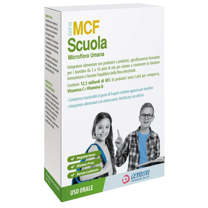 Cemon MCF Scuola Integratore con Probiotici per Bambini Senza Glutine e Lattosio 30 Compresse Masticabili