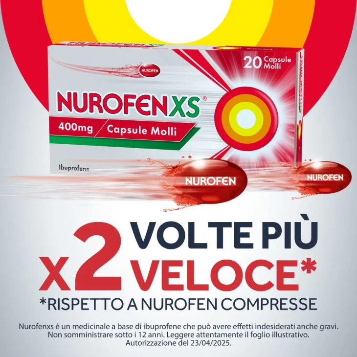 Nurofen XS 400 mg - Farmaco antinfiammatorio per il dolore e la febbre, 10 capsule molli Nurofen XS 400 mg - Farmaco antinfiammatorio per il dolore e la febbre, 10 capsule molli