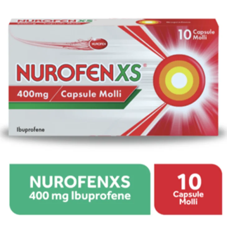Nurofen XS 400 mg - Farmaco antinfiammatorio per il dolore e la febbre, 10 capsule molli Nurofen XS 400 mg - Farmaco antinfiammatorio per il dolore e la febbre, 10 capsule molli