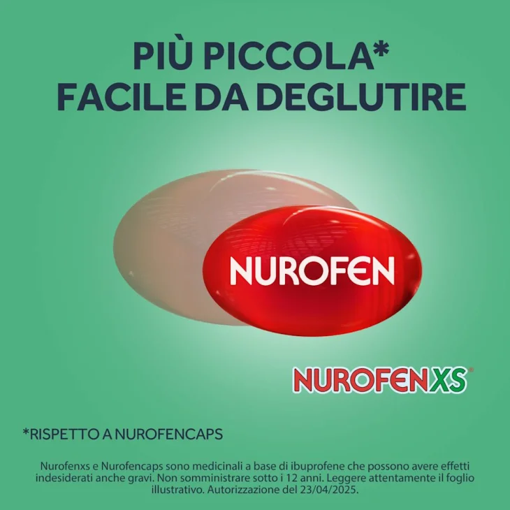 Nurofen XS 400 mg - Farmaco antinfiammatorio per il dolore e la febbre, 20 capsule molli Nurofen XS 400 mg - Farmaco antinfiammatorio per il dolore e la febbre, 20 capsule molli