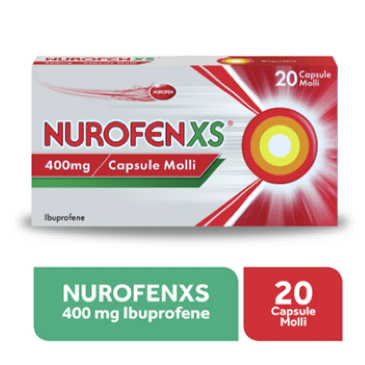 Nurofen XS 400 mg - Farmaco antinfiammatorio per il dolore e la febbre, 20 capsule molli Nurofen XS 400 mg - Farmaco antinfiammatorio per il dolore e la febbre, 20 capsule molli