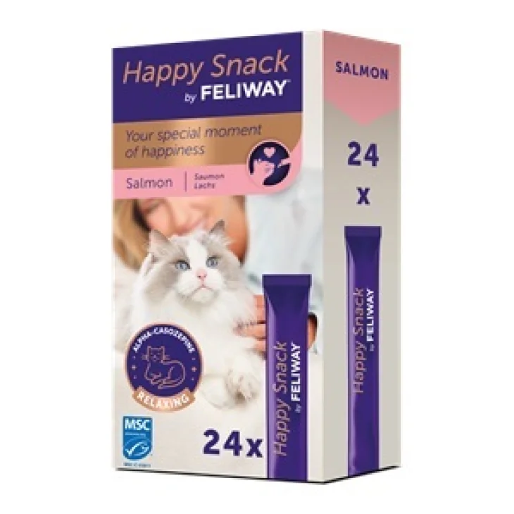 Feliway Happy Snack al Salmone Cremoso e Leggero per Gatti 24 Stick