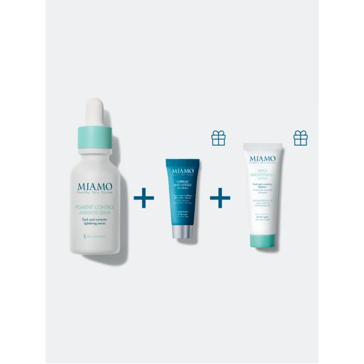 Miamo Protocollo Schiarente Avanzato&Globale Pigment Control Siero 30ml + Supreme Anti-fatigue contorno occhi 5ml + Triple Brightening cream anti-macchie 25ml