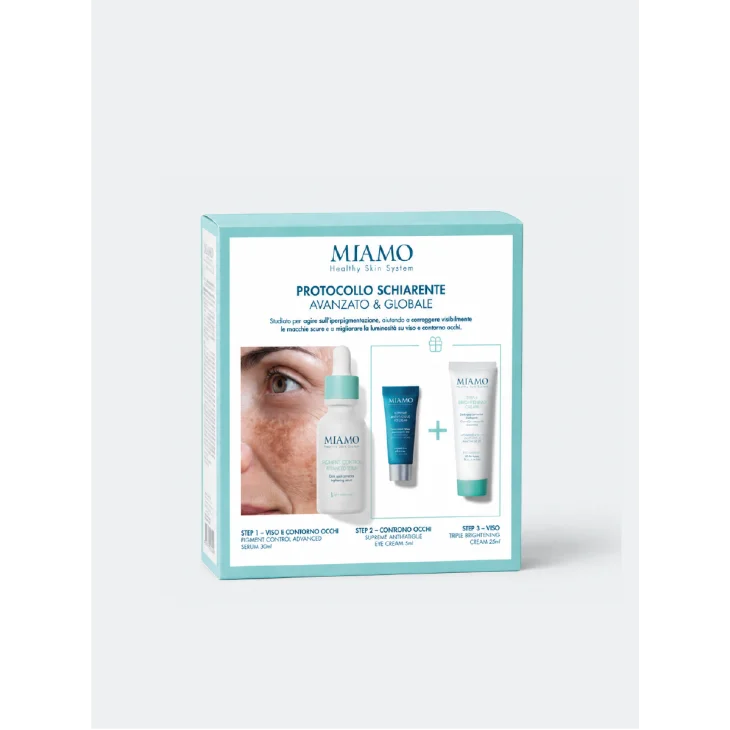 Miamo Protocollo Schiarente Avanzato&Globale Pigment Control Siero 30ml + Supreme Anti-fatigue contorno occhi 5ml + Triple Brightening cream anti-macchie 25ml