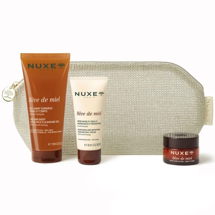 Nuxe R&ecirc;ve de Miel Balsamo Labbra + Gel Doccia Ultra Ricco + Crema Mani + Pochette Omaggio