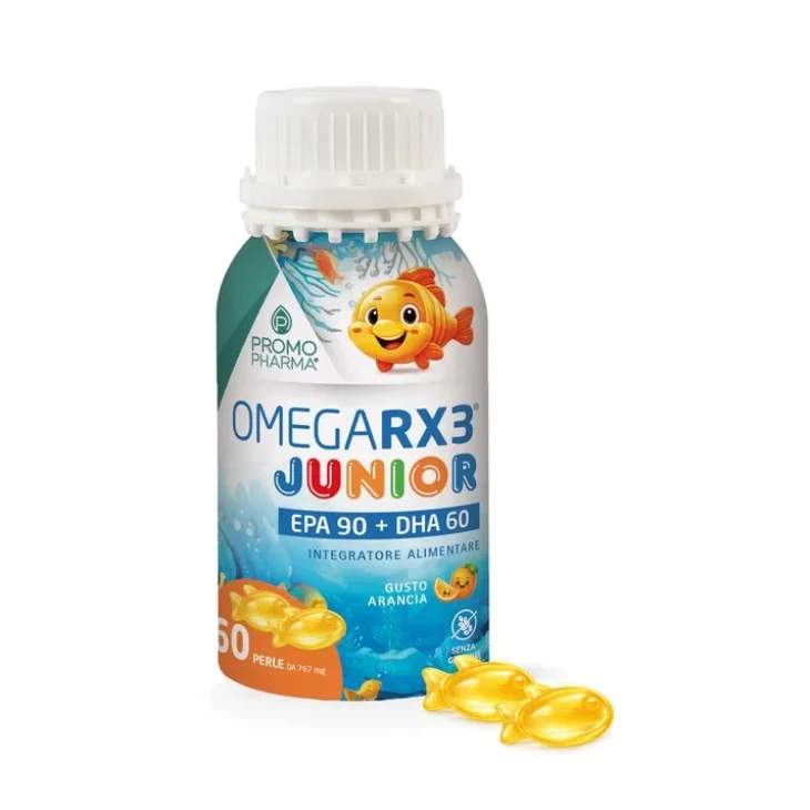 PromoPharma Omega RX3 Junior Integratore per Bambini Gusto Arancia 60 perle