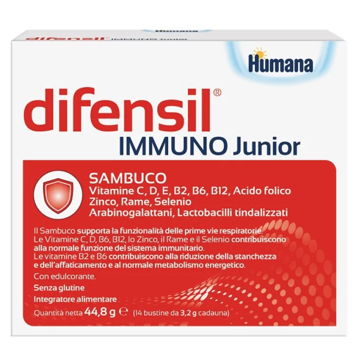 Humana Difensil Immuno Junior Sambuco e Vitamine per le Difese Immunitarie dei Bambini 14 Bustine