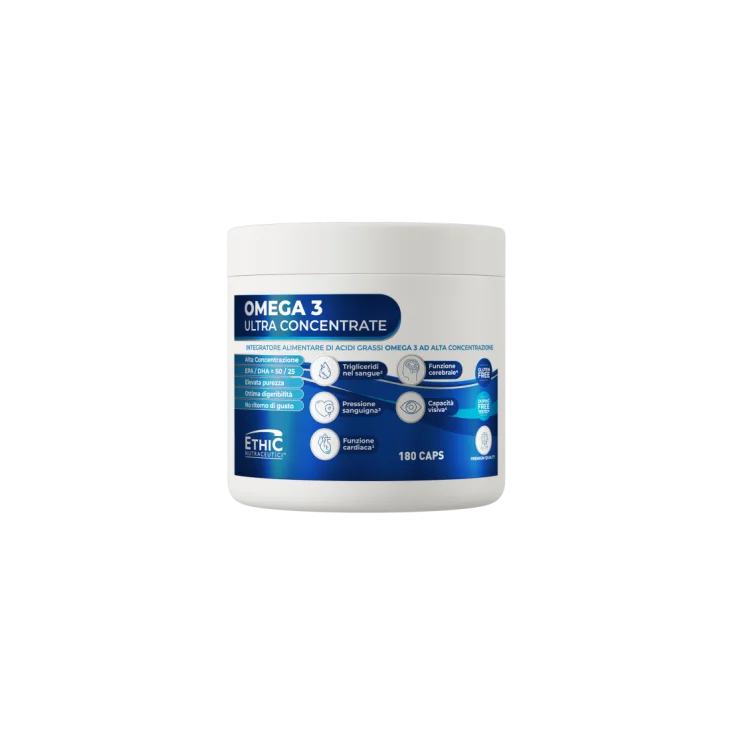 Ethicsport Omega 3 Ultra Concentrate EPA DHA Integratore per Trigliceridi e Cuore 180 Capsule
