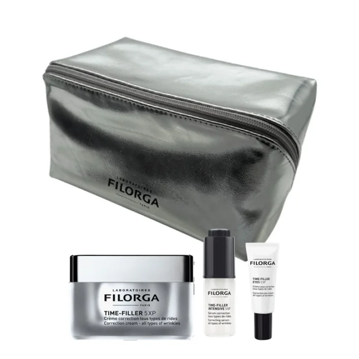 Filorga Cofanetto di Bellezza Time-Filler 5XP Crema 50 ml + Siero 5 ml + Contorno Occhi 4 ml + Pochette