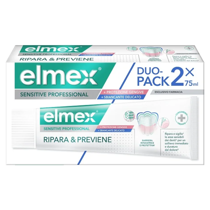 Elmex Sensitive Professional Ripara & Previene Whitening Dentifricio 2 x 75 ml