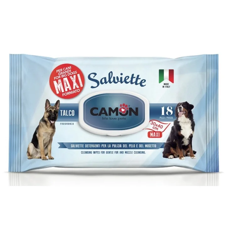 Camon Salviette Maxi al Talco Salviette Detergenti per Cani Grandi 18 pezzi