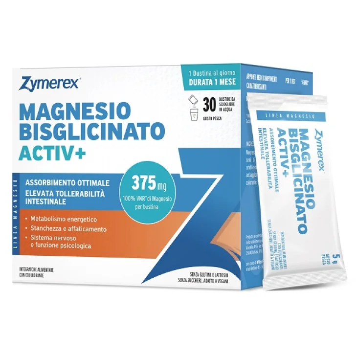 Zymerex Magnesio Bisglicinato Activ+ Integratore per Stanchezza e Affaticamento 30 Bustine