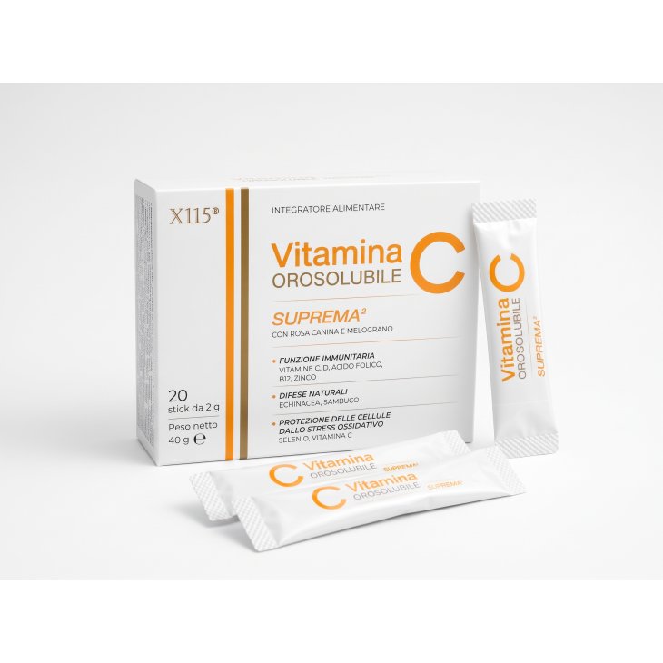 X115 Vitamina C Suprema 2 Integratore per Supporto alle Difese Immunitarie 20 Stick da 2 g