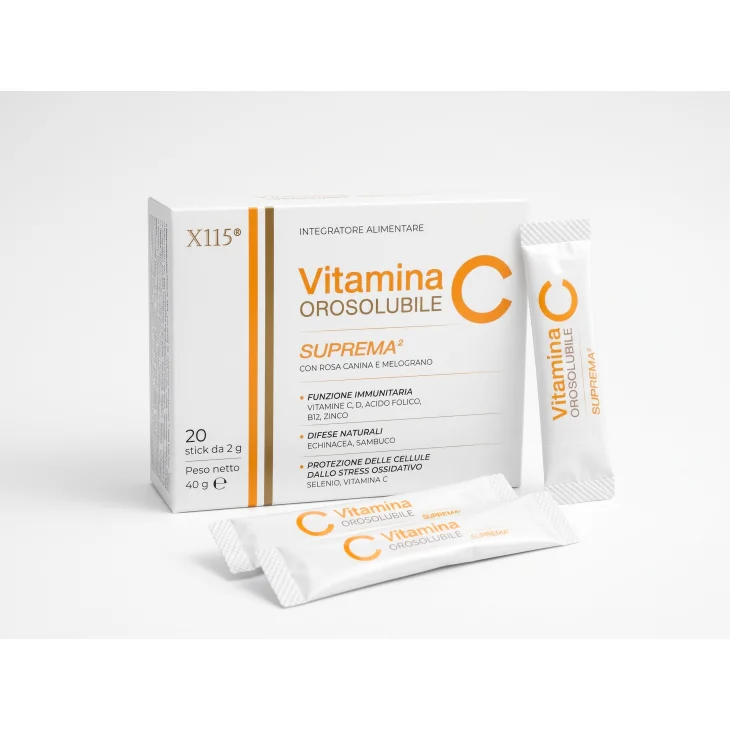 X115 Vitamina C Suprema 2 Integratore per Supporto alle Difese Immunitarie 20 Stick da 2 g