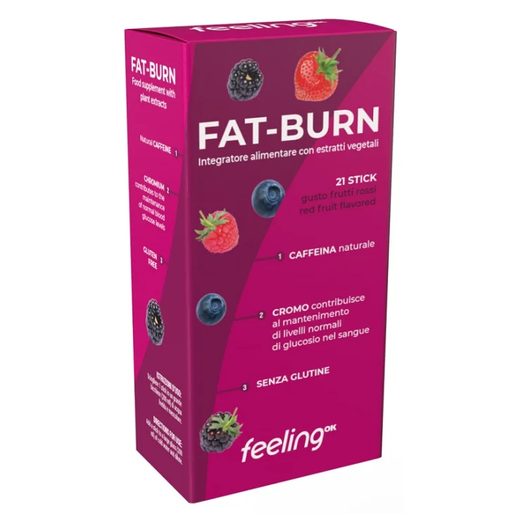 Feeling Ok Fat-Burn Frutti Rossi Integratore Brucia Grassi con T&egrave; Verde e Guaran&agrave; 21 Stick da 6 g