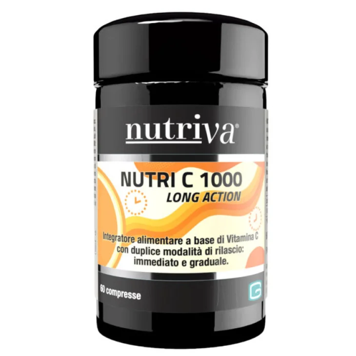 Nutriva Nutri C 1000 Long Action Integratore Alimentare per il Sistema Immunitario e la Riduzione della Stanchezza 60 Compresse