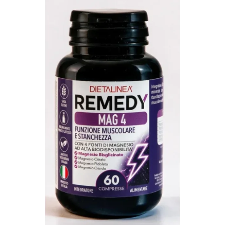 Dietalinea Remedy Mag 4 Integratore di Magnesio per la Funzione Muscolare e la Riduzione della Stanchezza 60 Compresse