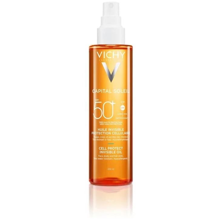 Vichy Capital Soleil Cell Protect Olio Invisibile spf50+ per Viso Corpo e Capelli 200 ml