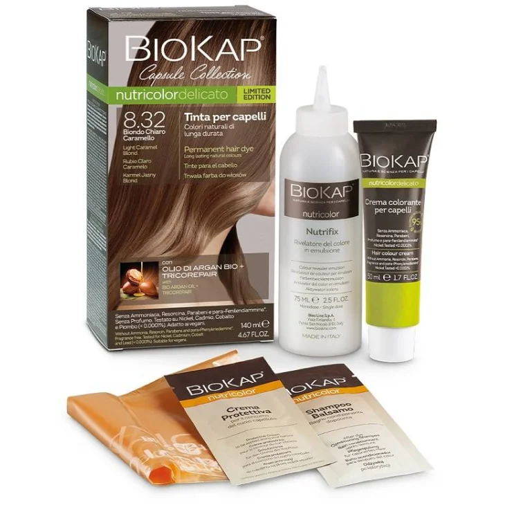 Bios Line BioKap Nutricolor Delicato Tinta per Capelli 8,32 Biondo Chiaro Caramello