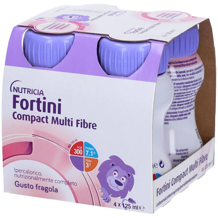 Nutricia Fortini Compact Multifibre Fragola Alimento a Fini Medici Speciali 4x125ml