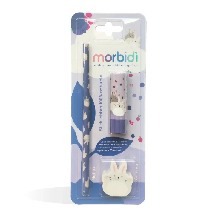 Morbidì Kit Disegno Balsamo Stick Labbra Frutti di Bosco + Matita + Gomma da cancellare