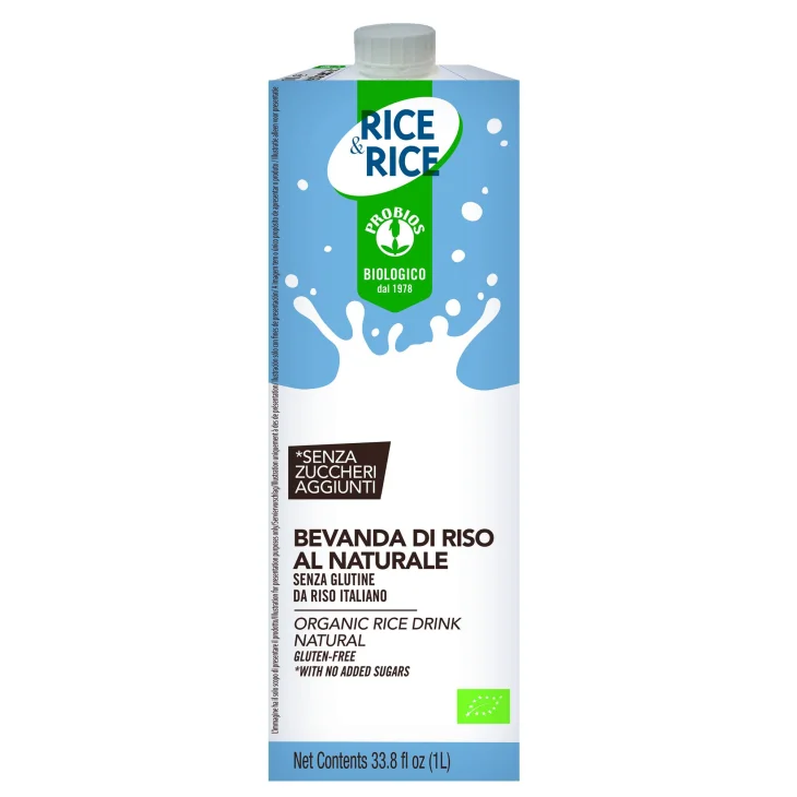 Rice&Rice Bevanda di Riso al Naturale Biologica Senza Glutine Senza Lattosio Senza Zuccheri Aggiunti - Formato: 1 litro