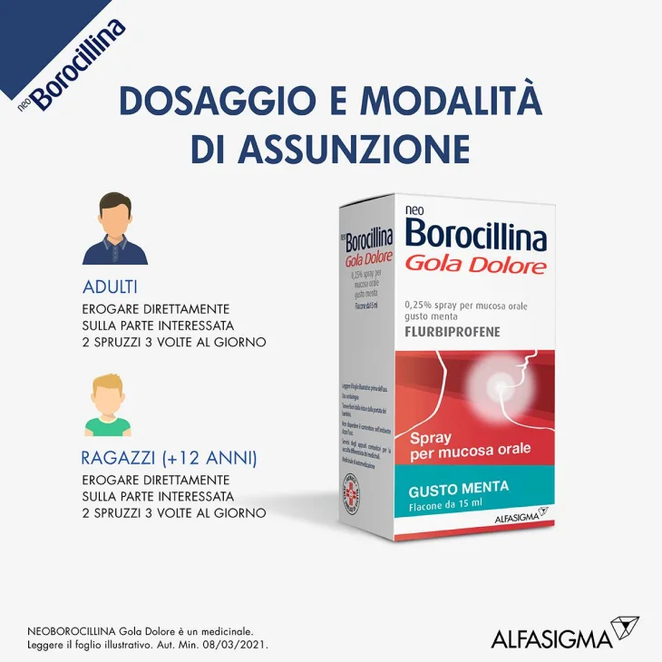 Neoborocillina Gola Dolore 37,5 mg - Flaconcino spray 15 ml - Gusto: Miele/Limone - Gusto: Miele/Limone
