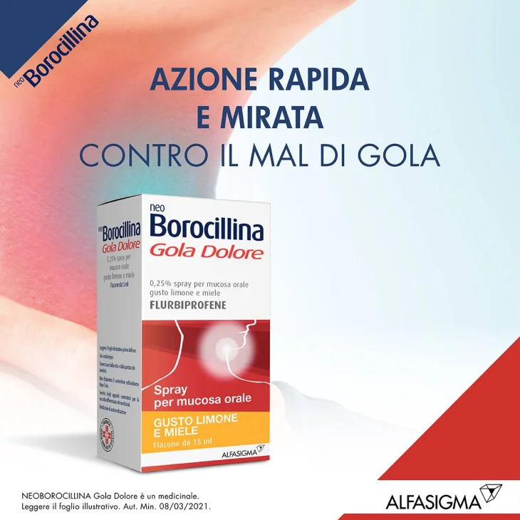 Neoborocillina Gola Dolore 37,5 mg - Flaconcino spray 15 ml - Gusto: menta - Gusto: menta