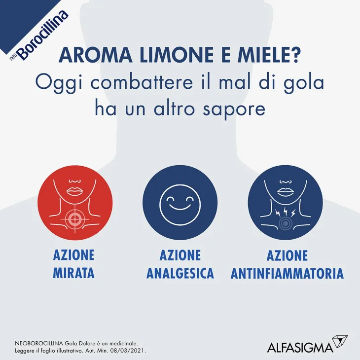 Neoborocillina Gola Dolore 37,5 mg - Flaconcino spray 15 ml - Gusto: Miele/Limone - Gusto: Miele/Limone