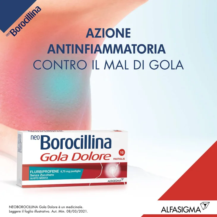 Neoborocillina Gola Dolore 8,75 mg - 16 pastiglie senza zucchero - Gusto: Miele e Limone