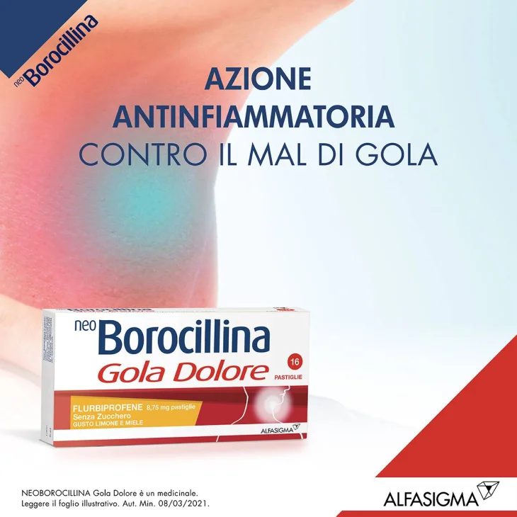 Neoborocillina Gola Dolore 8,75 mg - 16 pastiglie senza zucchero - Gusto: Miele e Limone