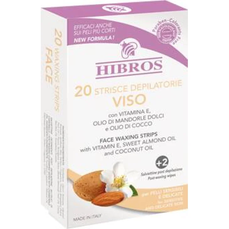 Hibros Strisce Depilatorie Viso Pelli Sensibili Olio di Mandorle e Olio di Cocco