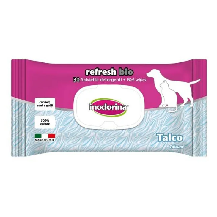 Inodorina Refresh Bio Detergenti Biodegradabili per Animali Profumo Talco 30 Salviette