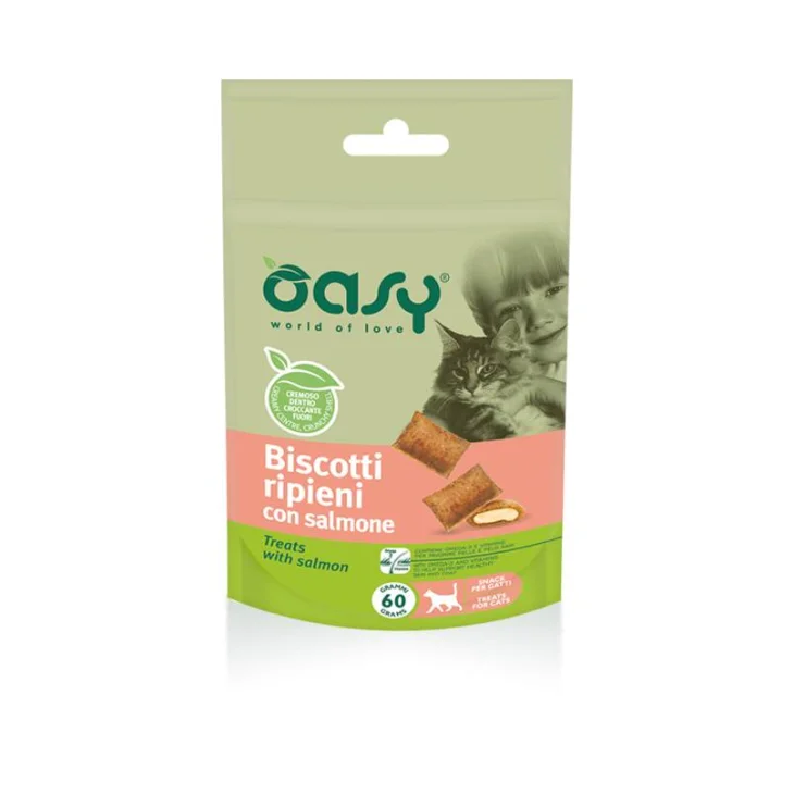 Oasy Biscotti Ripieni con Salmone Snack per Gatti 60 g