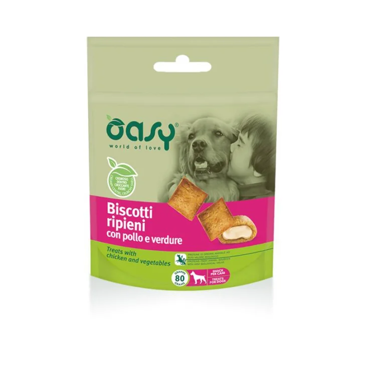 Oasy Biscotti Ripieni con Pollo e Verdure Snack per Cani 80 g