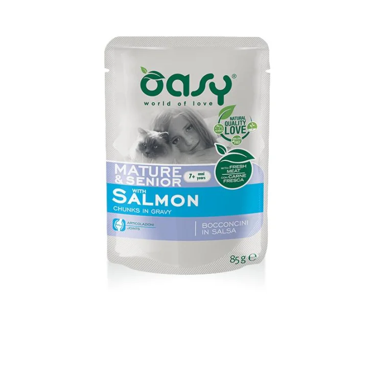 Oasy Mature & Senior Salmon Bocconcini in salsa con salmone per gatti maturi 85 g