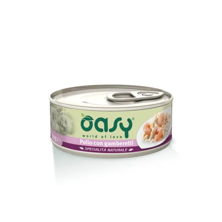 Oasy Pollo con Gamberetti Specialità Naturali Cibo Umido per gatti in lattina 70 g