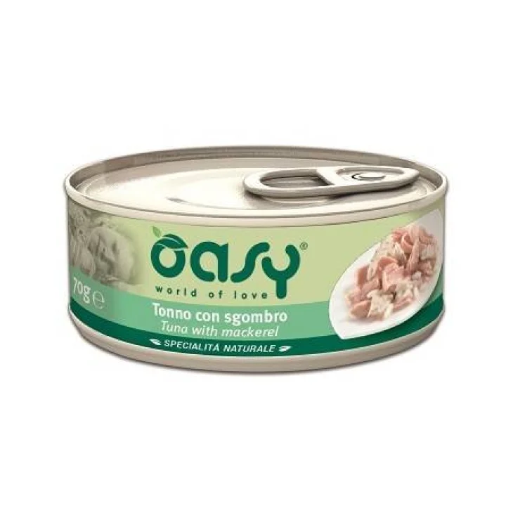 Oasy Tonno con Sgombro Specialità Naturali Cibo Umido per gatti in lattina 70 g