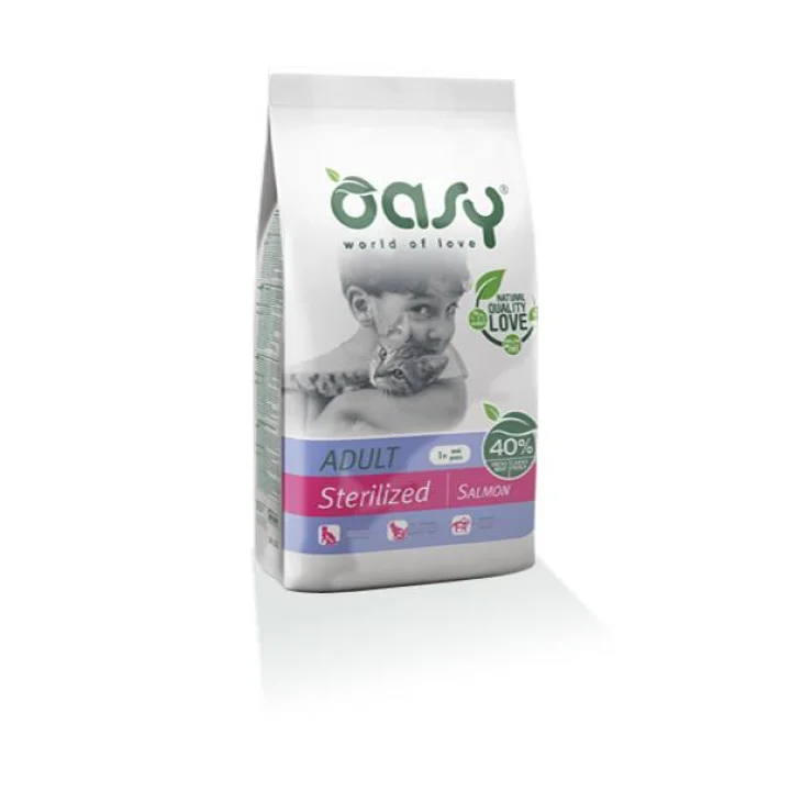 Oasy Adult Sterilized Salmon Salmone Cibo secco per gatti sterilizzati - Formato: 1,5 kg