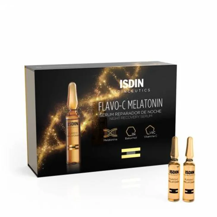 Isdin Isdinceutics Flavo C Melatonin Siero Viso Riparatore Notte 10 Fiale