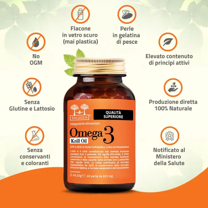 Salugea Omega 3 Krill Oil Integratore Omega 3 60 perle